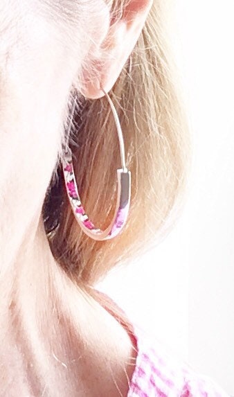 HOOPS Earrings Atrio Tile Portugal Antique Azulejo -Rose Border 2" Delicate Setubal Abandoned Building USA Shipping Stainless Steel