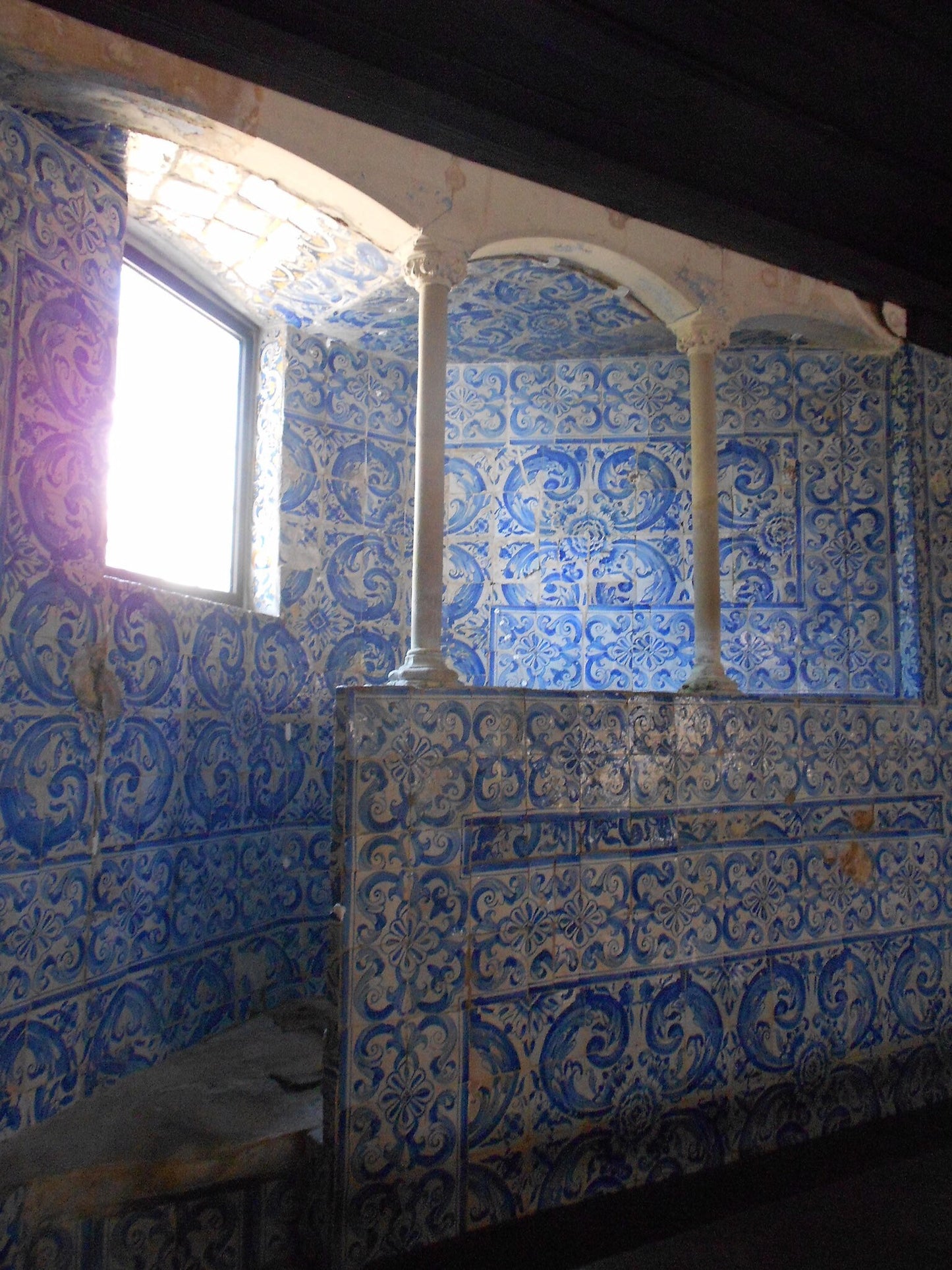Bar Earrings ATRIO Circle Bar Matchstick Tile Portugal Stainless Steel Antique Azulejo - Blue AvEIRO Santa Joana Convent 1458 2 Options
