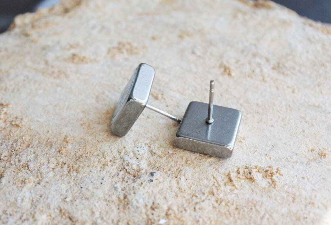 Stud Earrings Tile Atrio Portugal SOLID Stainless Steel Antique Azulejo Blue - Church of Mercy PoRTO Post Ships from USA 585