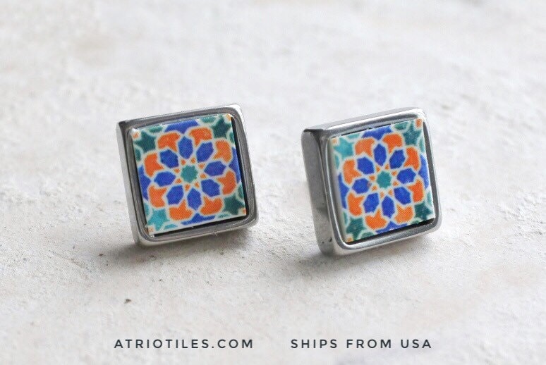 Stud Earrings Atrio Portugal 16th Century Hispano-Arab Arista Tile Monastery Santa Clara Coimbra 1314 Zellige Sintra Ships from USA 548