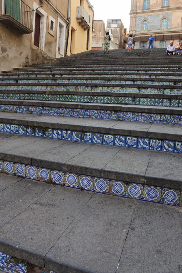Atrio Earrings Hoop Tile Italy Italian Caltagirone Sicily Stairs Chandelier Majolica Maiolica Pottery - 142 Ceramic Steps USA Shipping