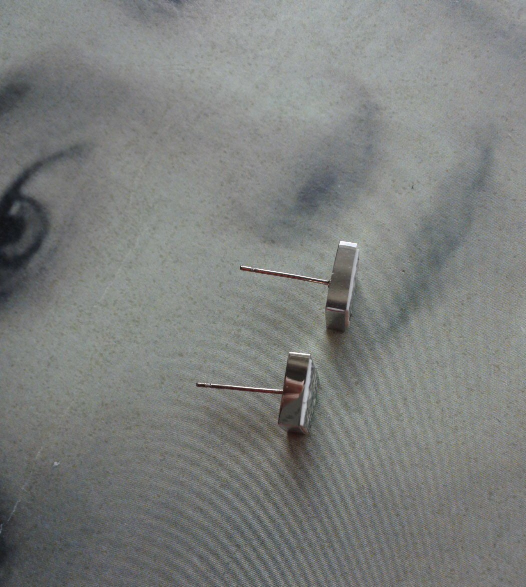 Stud Atrio Earrings Post Black White Tile Portugal MINIMALIST Azulejo Stainless Steel Church of Mercy PoRTO Ships from USA Hypoallergenic
