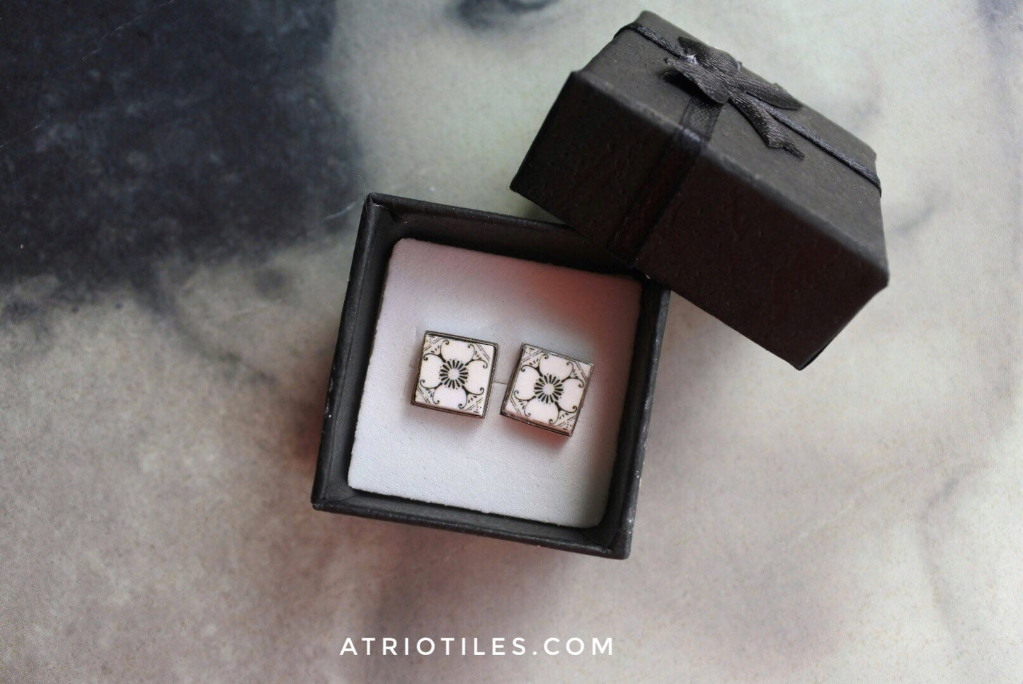 Atrio Stud Earrings Black and White Tile Azulejo Post MINIMALIST Stainless Steel Coimbra Rua de Quebra Costas -(see photo of Facade) 471