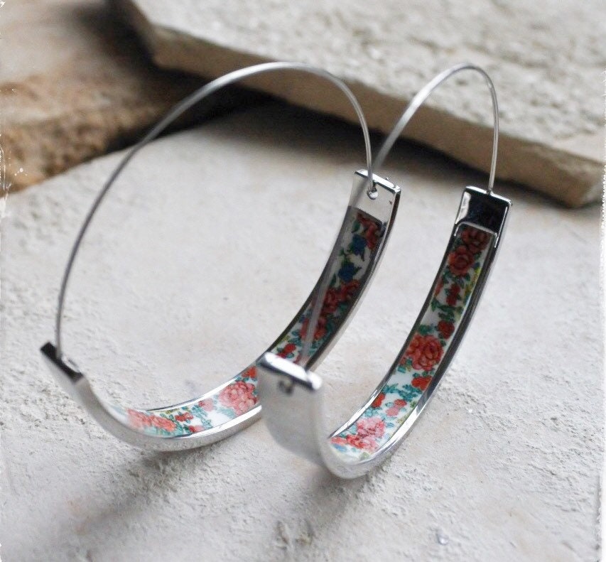 Atrio Earrings HOOPS Portugal Viana 1.75" Stainless Steel Hypoallergenic Folk Pavlovsky Posad Pavlovo Orenburg Downy Pashmina