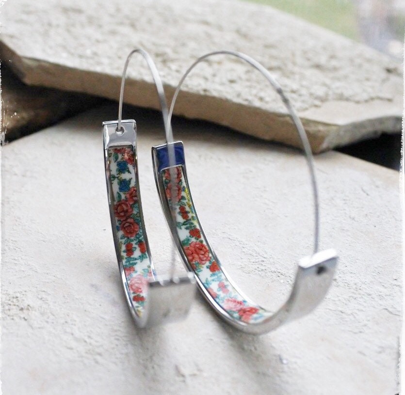 Atrio Earrings HOOPS Portugal Viana 1.75" Stainless Steel Hypoallergenic Folk Pavlovsky Posad Pavlovo Orenburg Downy Pashmina