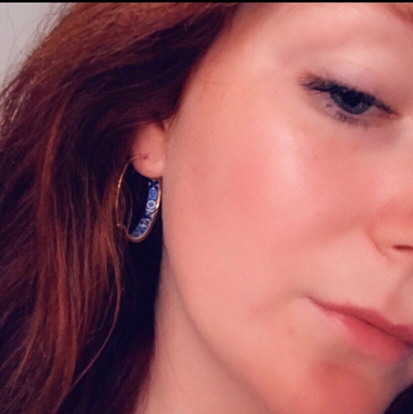 Atrio Hoop Earrings Coimbra Portugal 17th Century Pottery Ceramic DeeR Ceramicas Stainless Steel Hypoallergenic Ships from USA 1.50