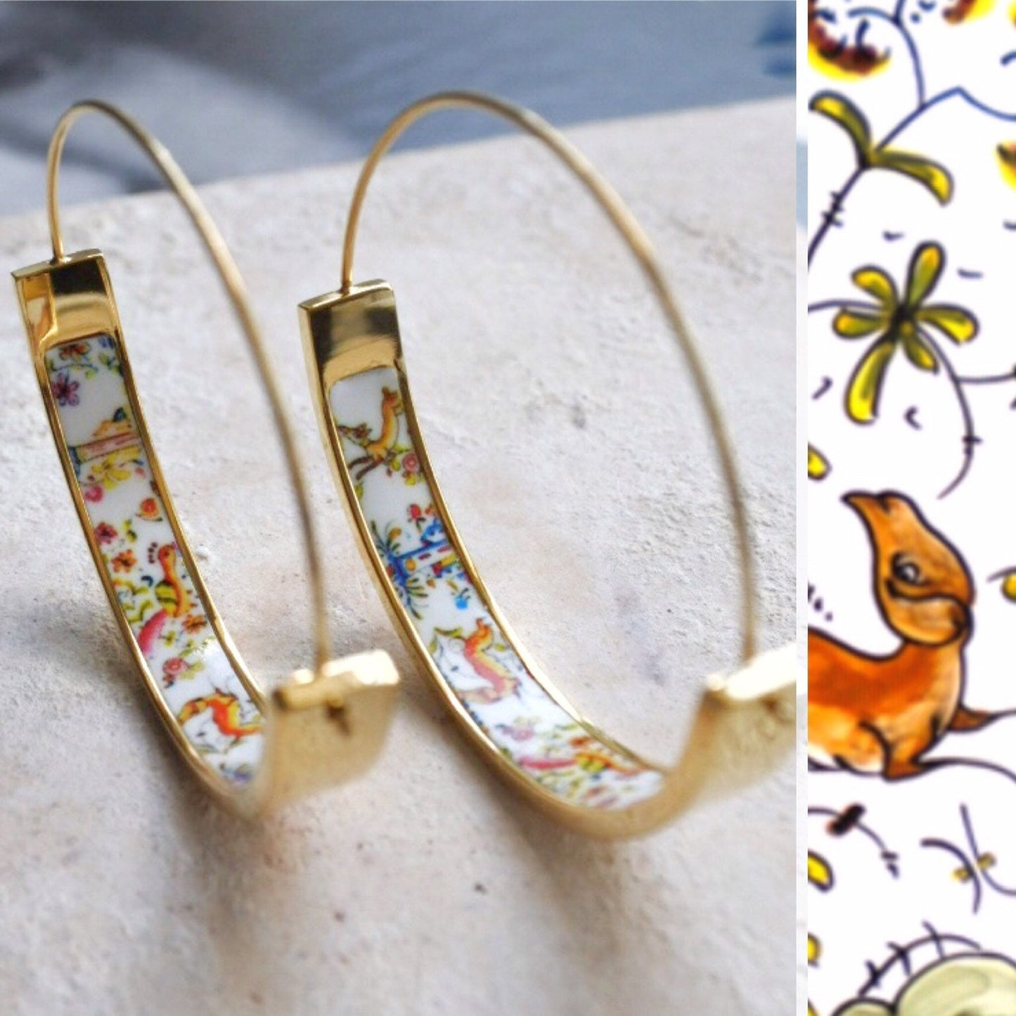 Atrio Hoop Earrings Coimbra Portugal 17th Century Pottery Ceramic DeeR Ceramicas Stainless Steel Hypoallergenic Ships from USA 1.50