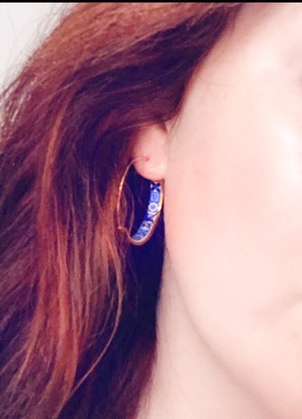HOOP Earrings LOVE Art Atrio Portugal Tile Antique Azulejo CoIMBRA 1590 Stainless Steel 1.50" Gift Box Included - Ships from USA