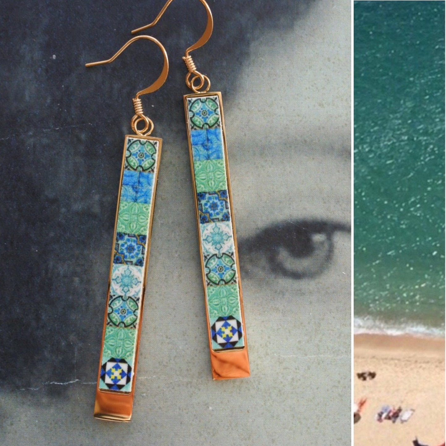 Earrings Atrio Matchstick Bar Portugal Tile Turquoise Azulejo Caldas da Rainha Persian Tiles Gift Boxed Hypo Allergenic minimal 2 Options