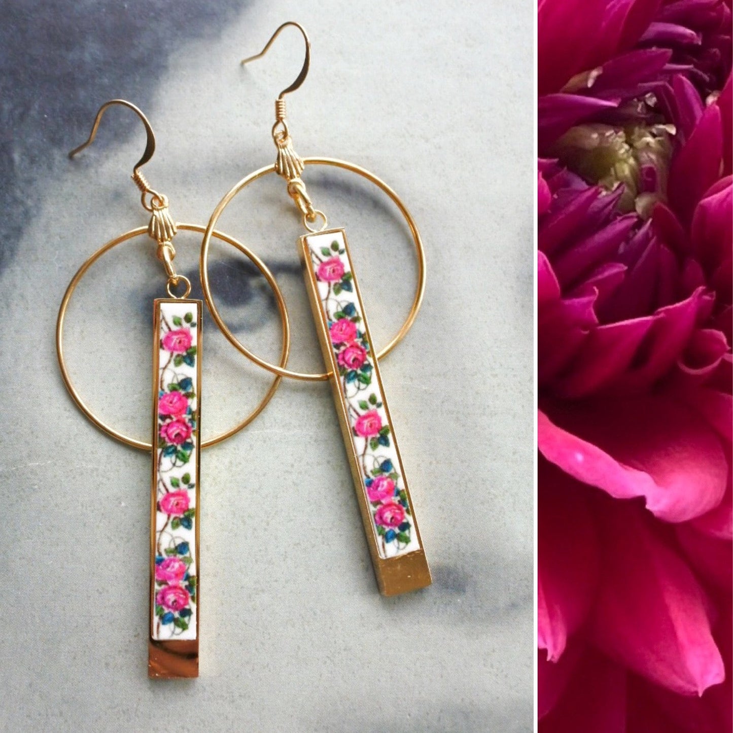 Atrio Earrings Roses Circle Bar Tile Portugal Matchstick Portuguesa Stainless Steel Azulejo Ships from USA REVERSIBLE 2 options