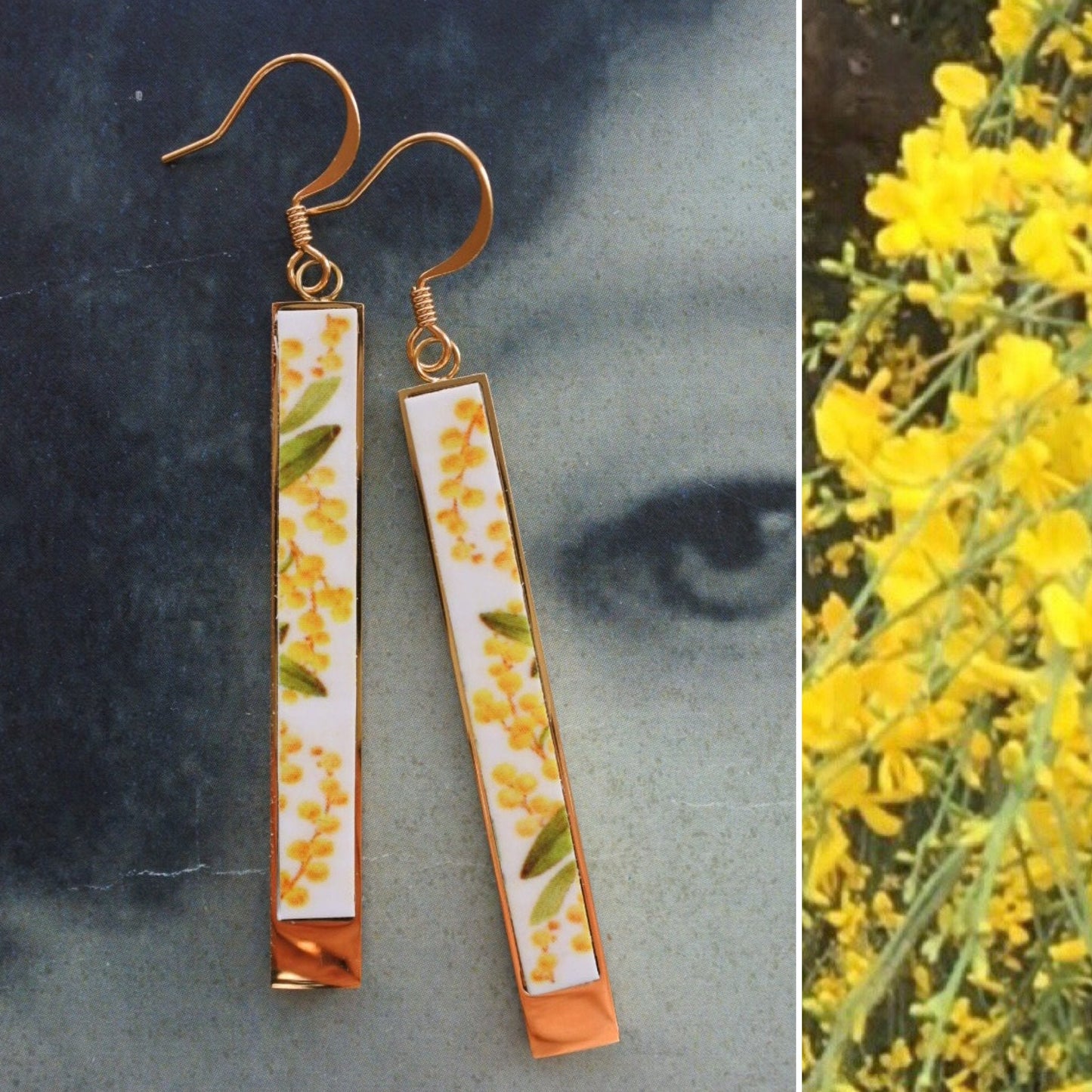 Atrio Earrings Matchstick Bar MIMOSA Portugal Azulejos Italy Yellow Minimal Gift Box USA ShIPPING Reversible 2 Options