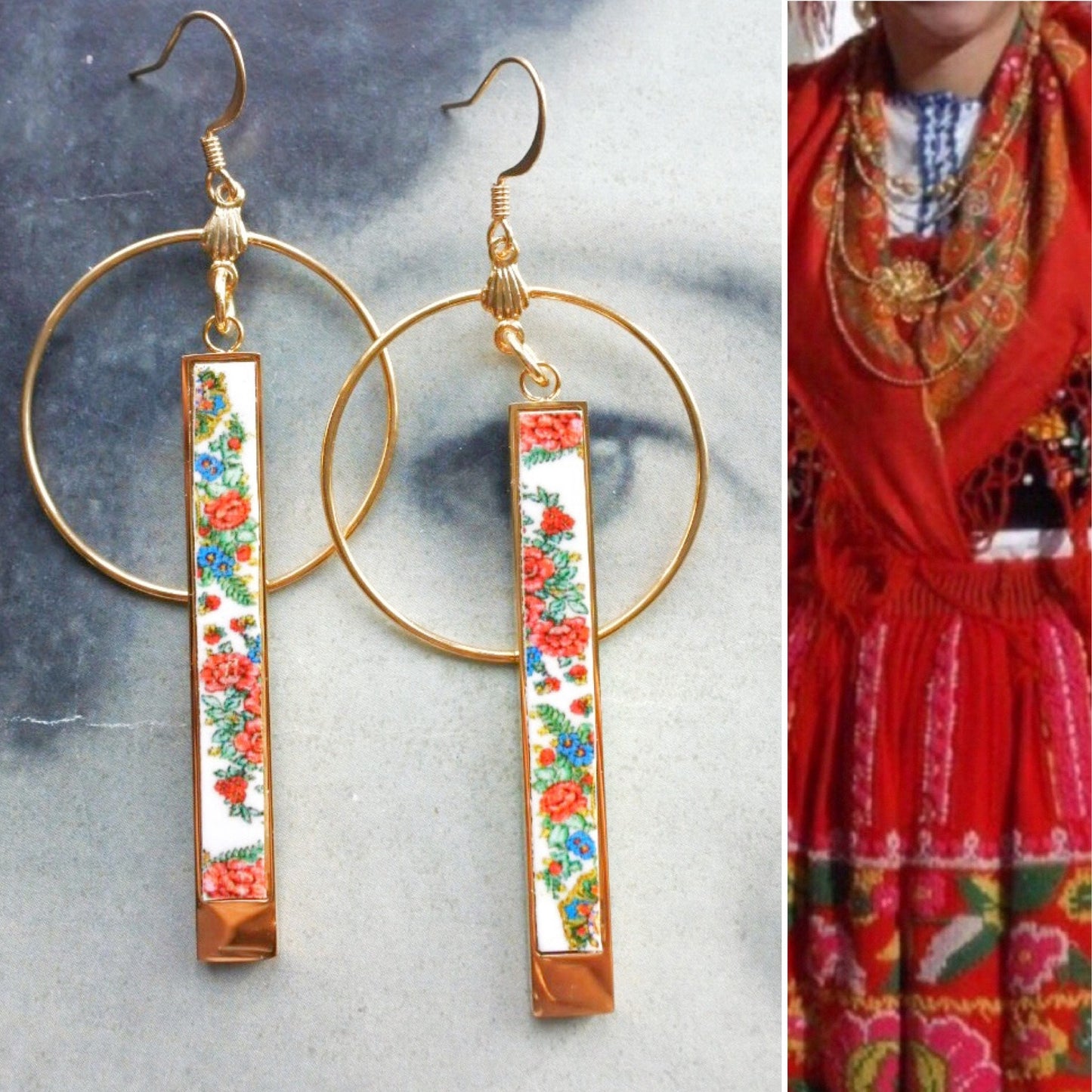 Atrio Earrings Circle Bar Matchstick Portugal Viana - Folk Pavlovsky Posad Pavlovo Orenburg Downy Pashmina 2 Options