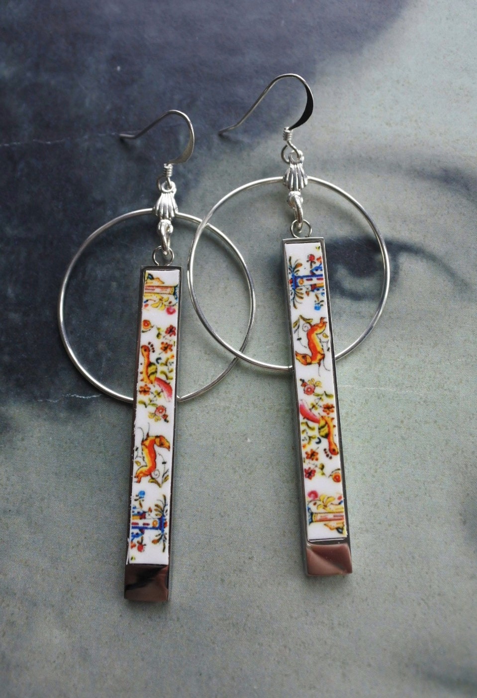 Atrio CoIMBRA Circle Bar Earrings Portugal 17th Century Pottery Matchstick Castle Reversible Ceramicas de Coimbra Whimsical 2 Options