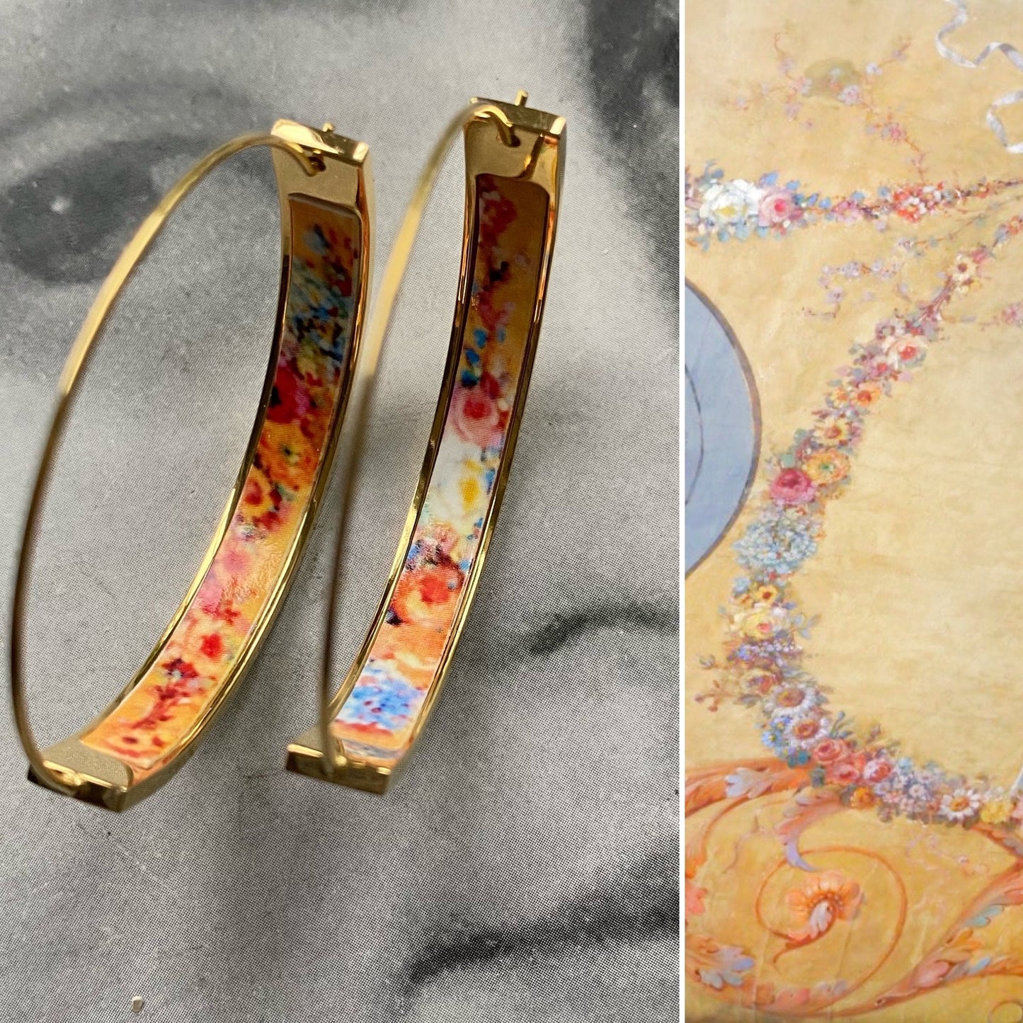 Atrio Earrings Hoop Frescoes DONA MARIA Queen of Portugal - Palace of Queluz, Versailles Renaissance Stainless Steel 1.50" Tuscan