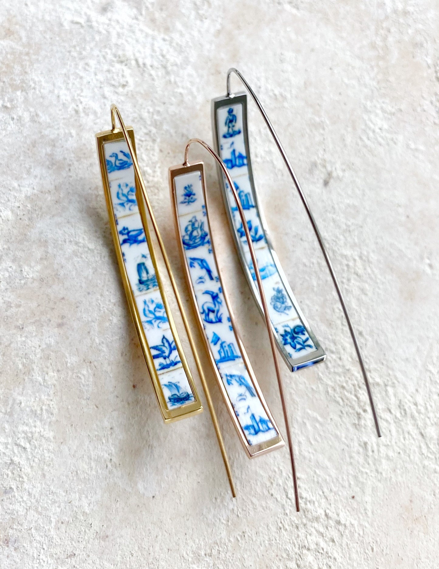 THREADER Atrio Earrings Tile Portugal Stainless Antique Azulejo Delft Pasteis de Belem Minimal USA Shipping Buried Treasure INNER