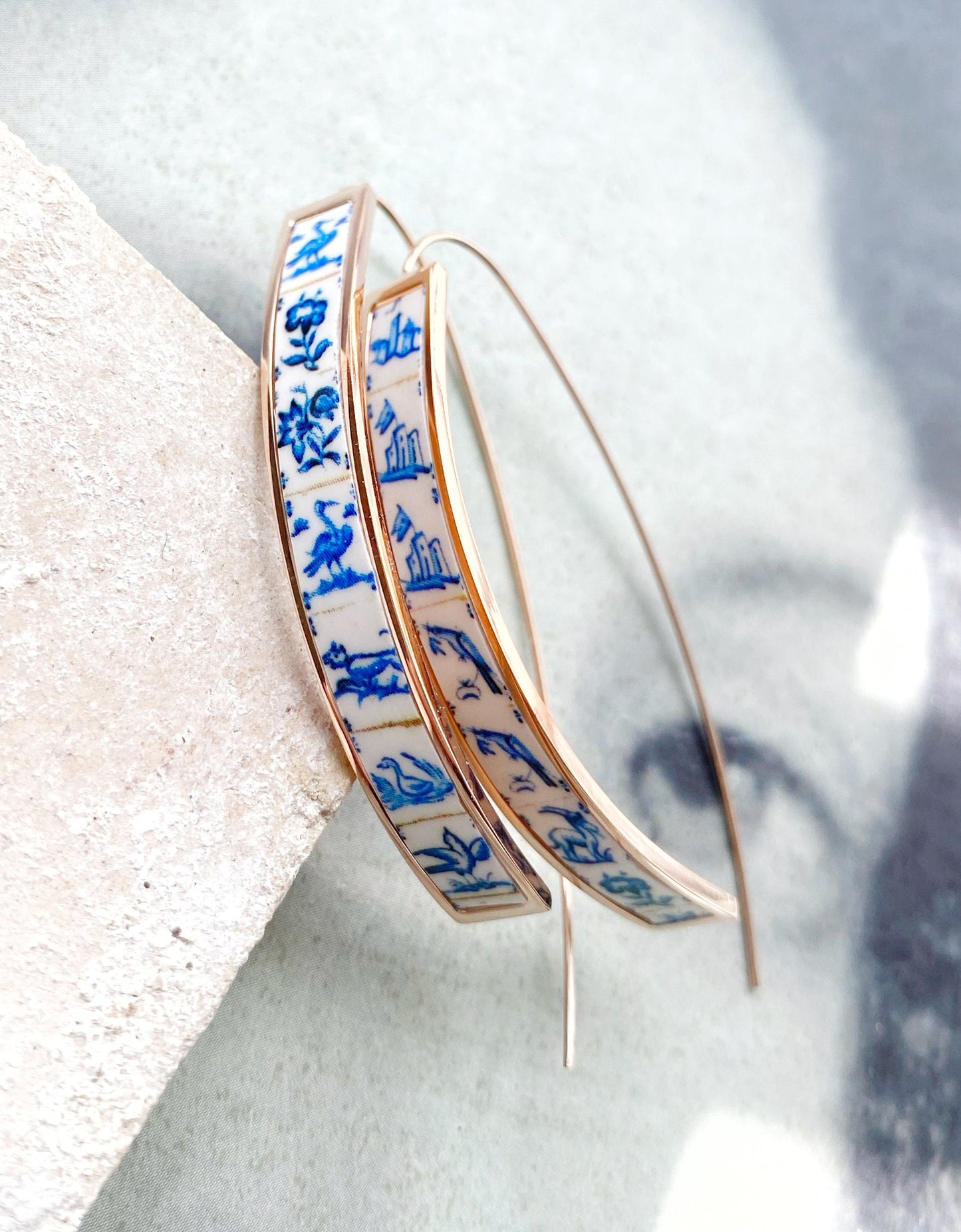 THREADER Atrio Earrings Tile Portugal Stainless Antique Azulejo Delft Pasteis de Belem Minimal USA Shipping OUTER