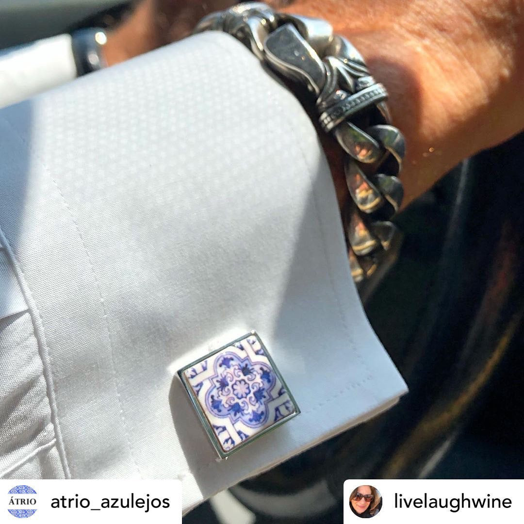 Cuff Links Men Portugal Tile Atrio Azulejo Majolica, AvEIRO Blue Gift Box Included Groom Wedding Formal wear Gold or Silver Stainless