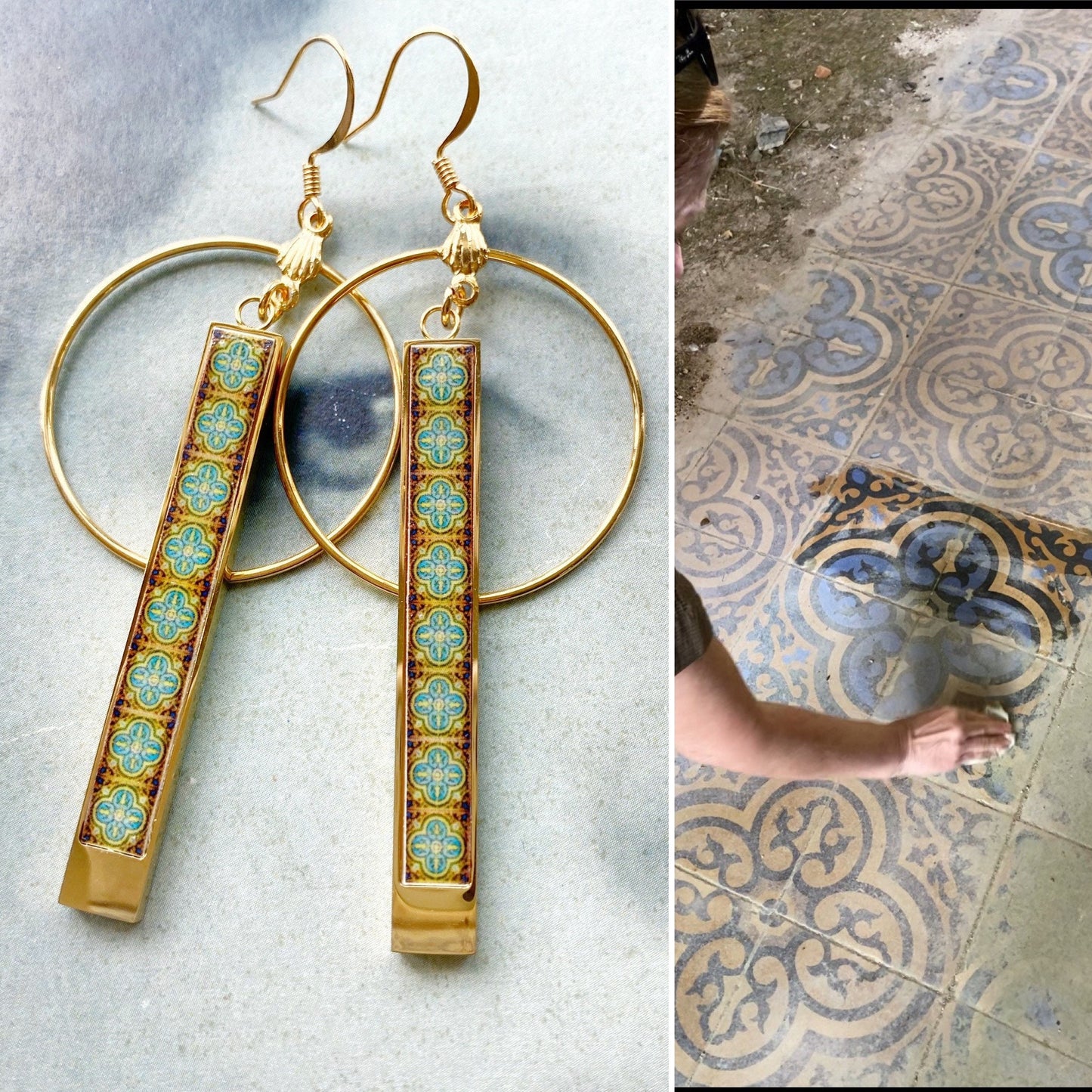 Atrio Earrings Circle Bar Portugal Vidago Abandoned Hotel Floor Tiles Hotel Salus Hotel do Golfe built in 1918 Stainless Steel - SEE VIDEO