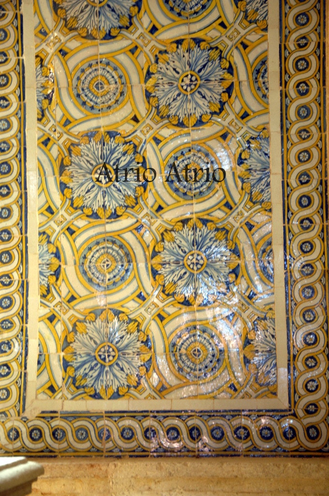 Stud Earrings Portugal Tile Atrio SOLID STAINLESS Steel 17th Century Gold Blue Azulejo - Tomar Convent of Christ built in 1160 Gold Tone 641