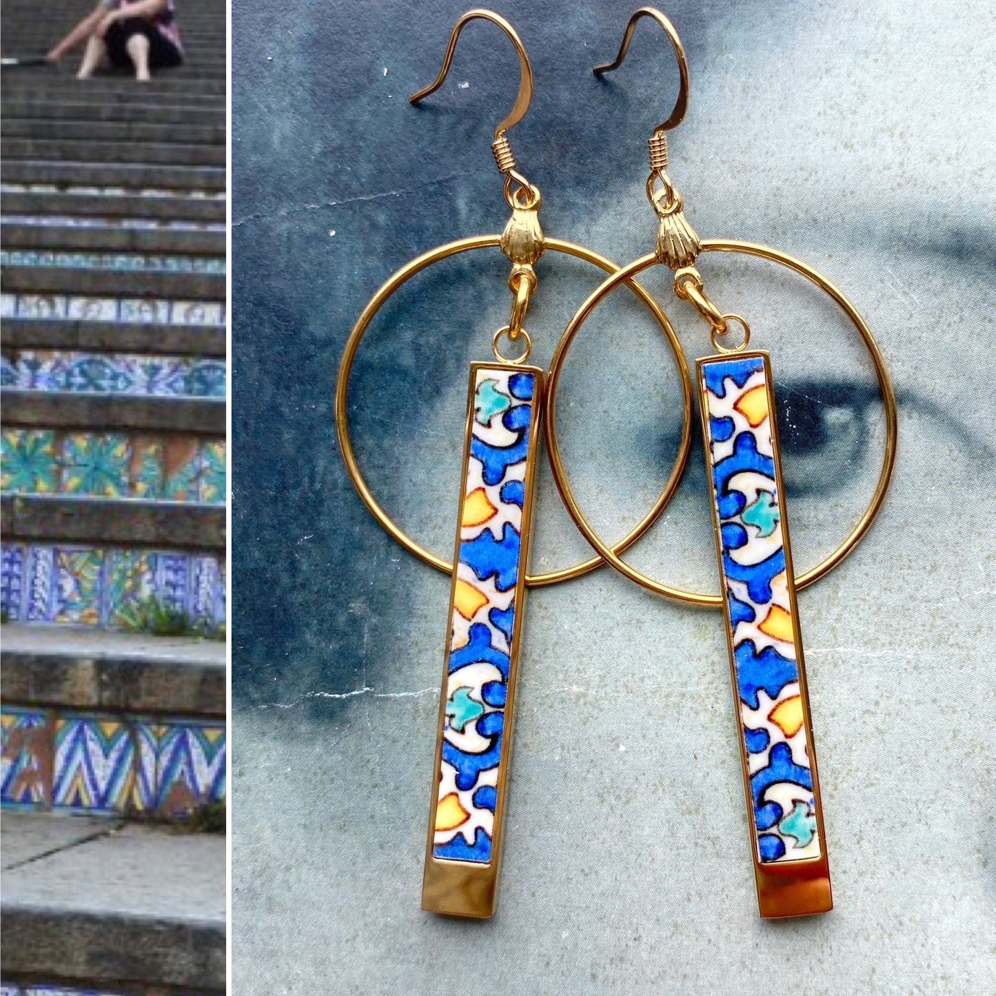Atrio Earrings Bar Tile Italy Italian Caltagirone Sicily Stairs Chandelier Majolica Maiolica Pottery 142 Ceramic Steps Circle Bar