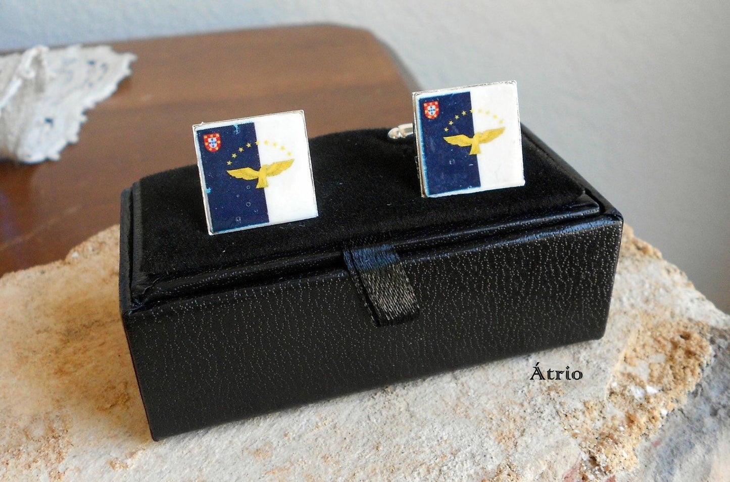 Cuff Links Portugal Tile Antique Azulejo Tile Blue Groom Father Husband Church of Mercy PORTO Built in 1590 Gift Box Included! Greek Key