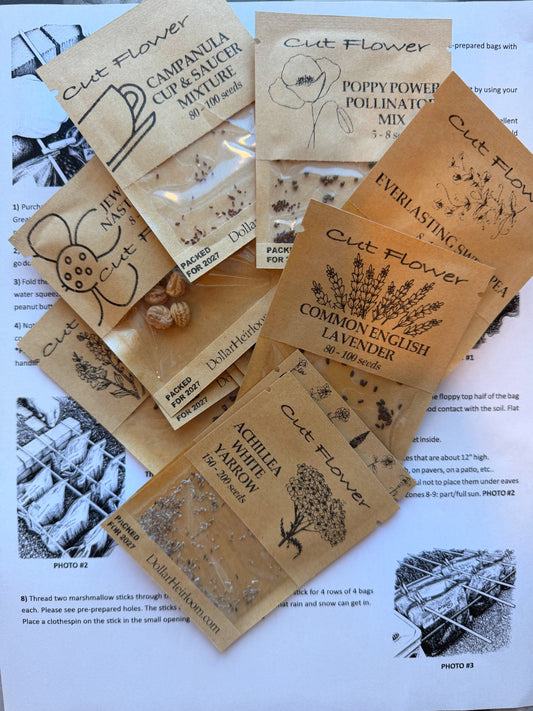 12 Seeds Packets for Winter Sowing, plus Instructions 1130 Seeds! KID FRIENDLY