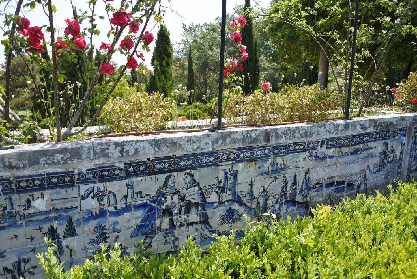 HOOPS Earrings Atrio Tile Portugal Roses Stainless Steel Antique Azulejo  1.5" Delicate Setubal Abandoned Building  Ships from USA