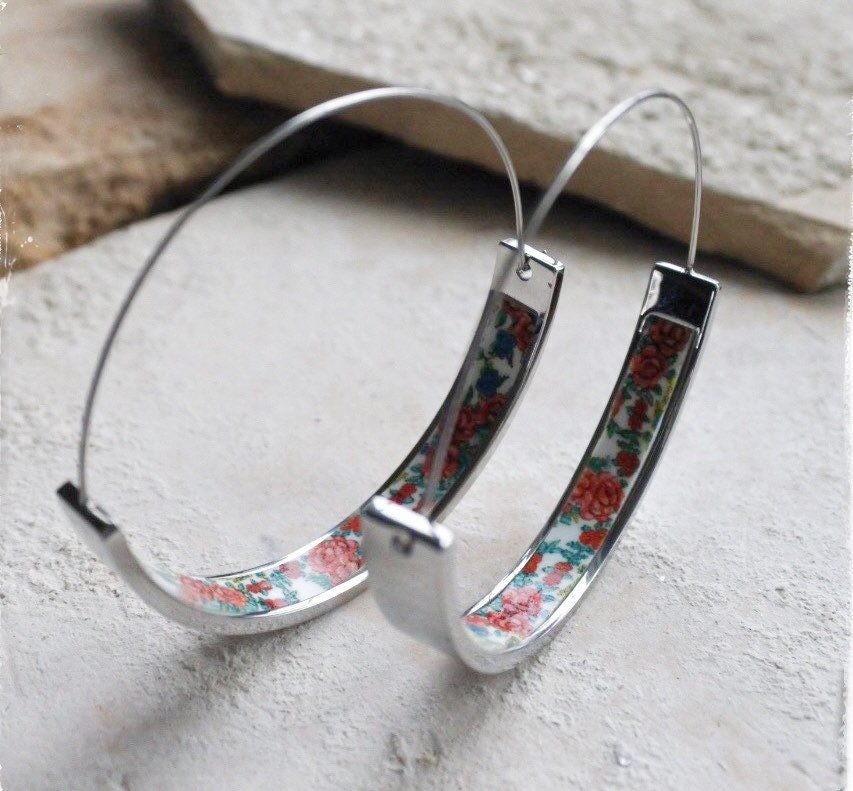 Atrio Earrings HOOPS Portugal Viana 1.75" Stainless Steel Hypoallergenic  Folk Pavlovsky Posad Pavlovo Orenburg Downy Pashmina