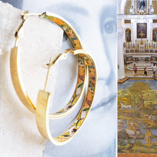 Atrio Hoops Earrings Capri Italy Italian  LEMONS Church of St. Michael Anacapri 1761 Maoilica Majolica 2" or 5cm