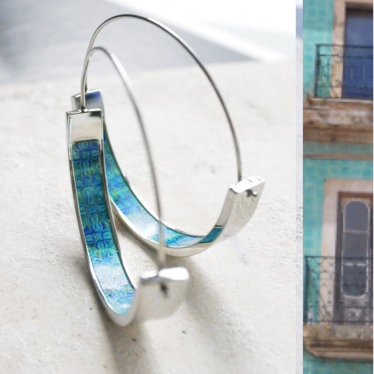 Hoop Earrings Atrio Portugal Tile Turquoise Azulejo Caldas da Rainha  Persian Tiles Gift Boxed SOLID Stainless Steel  Hypo Allergenic