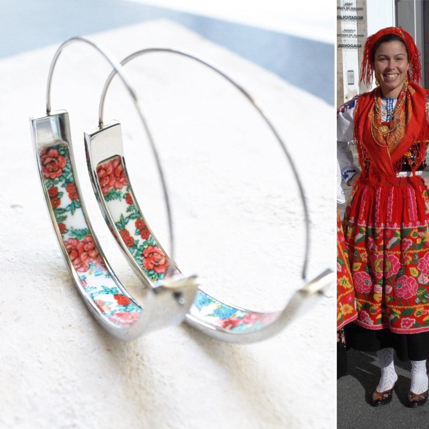 Atrio Earrings HOOPS Portugal Viana - 1.50" Stainless Steel Hypoallergenic Russian Folk Pavlovsky Posad Pavlovo Orenburg Downy Pashmina