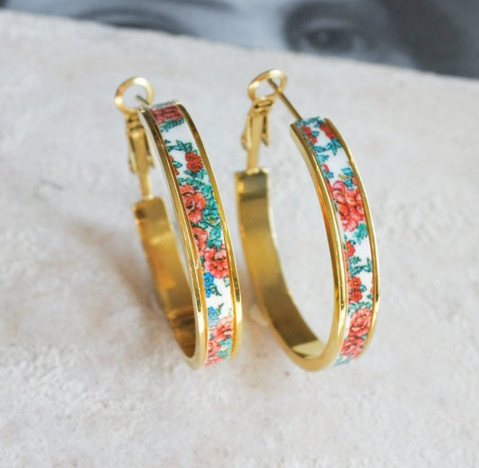 Atrio Earrings HOOPS Portugal Viana Gold or SIlver Stainless Steel  Folk Pavlovsky Posad Pavlovo Orenburg Downy Pashmina 1.25"