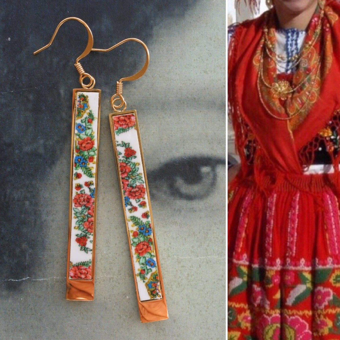 Atrio Earrings Matchstick Portugal Viana -  Folk Pavlovsky Posad Pavlovo Orenburg Downy Pashmina Stainless Steel 2 options