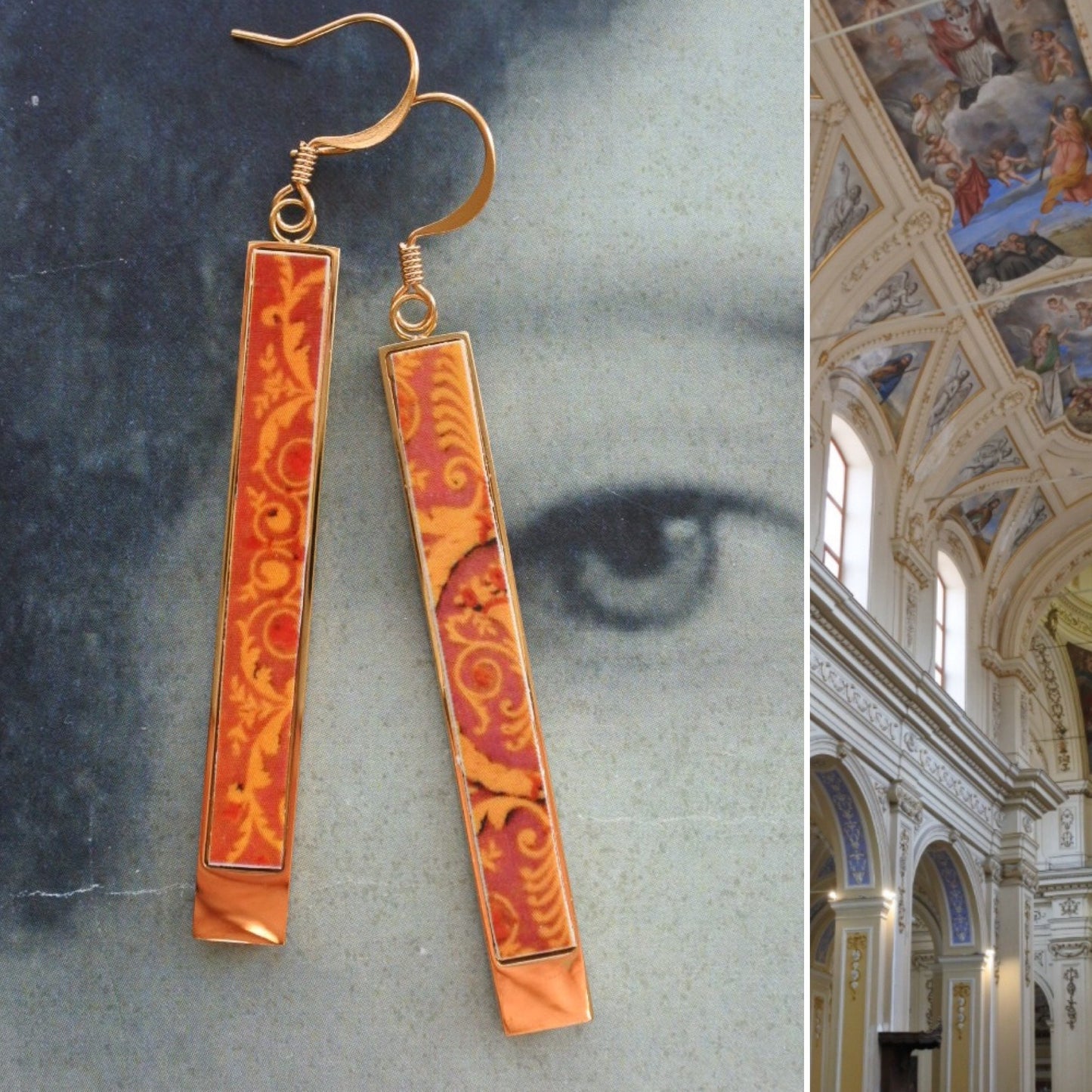 Atrio Earrings Matchstick Bar Corleone Chiesa San Martino Frescoes Italy Italian Orecchini 1382 Orange Stainless Steel 2 options