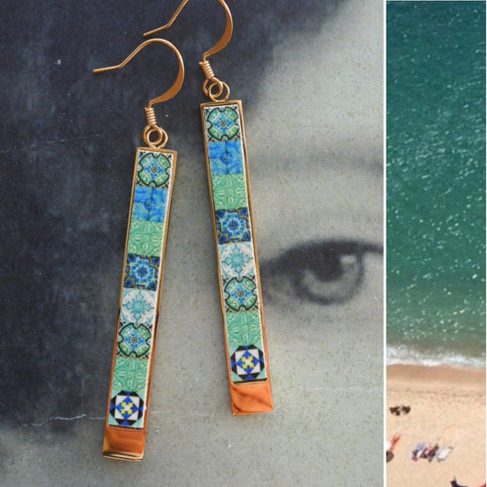 Earrings Atrio Matchstick Bar Portugal Tile Turquoise Azulejo Caldas da Rainha  Persian Tiles Gift Boxed  Hypo Allergenic minimal 2 Options