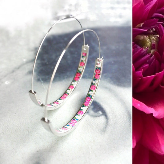 HOOPS Earrings Atrio Tile Portugal Antique Azulejo -Rose Border 2" Delicate Setubal Abandoned Building  USA Shipping Stainless Steel