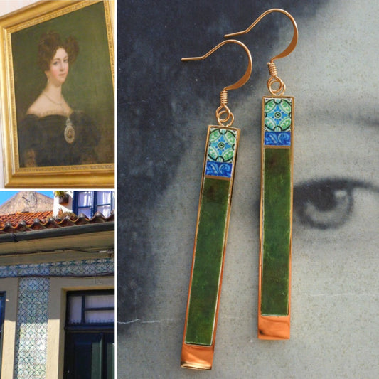 Atrio Matchstick Earrings Bar Portugal Tiles Ilhavo Emerald Green Oil Painting of Princess Palace of Queluz Empress of Brazil 2 Options