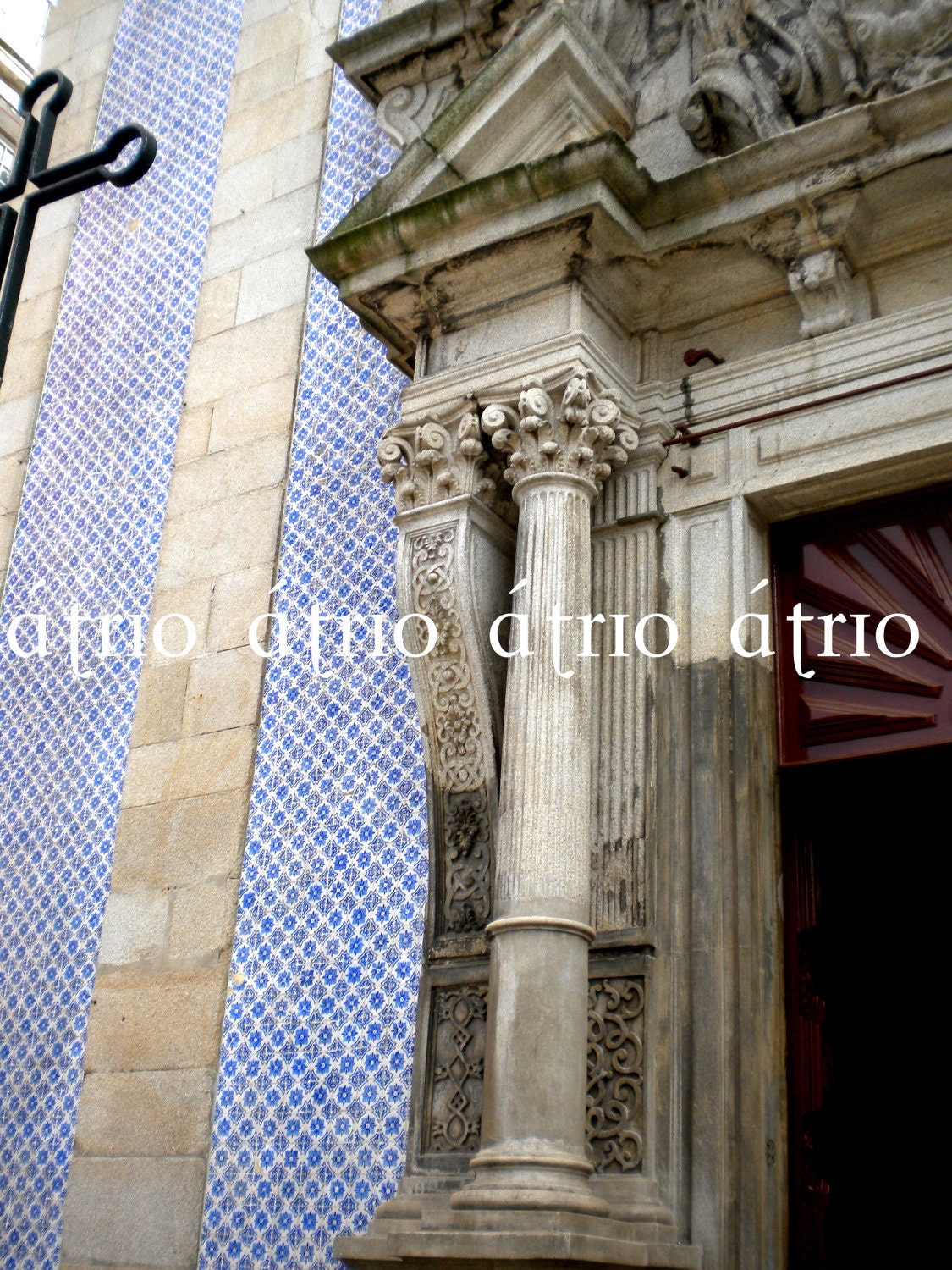 Hoops Atrio Earrings Tile Portugal Stainless Steel Flat Bottom Antique Azulejo Blue and White Tiles 1.50”  Igreja de Sao Nicolau, 1671