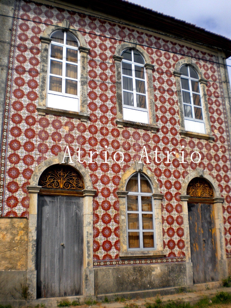 Small Hoops Atrio Earrings Tile Portugal Stainless Steel Flat Bottom Antique Azulejo - RED Tiles USA Shipping 1"