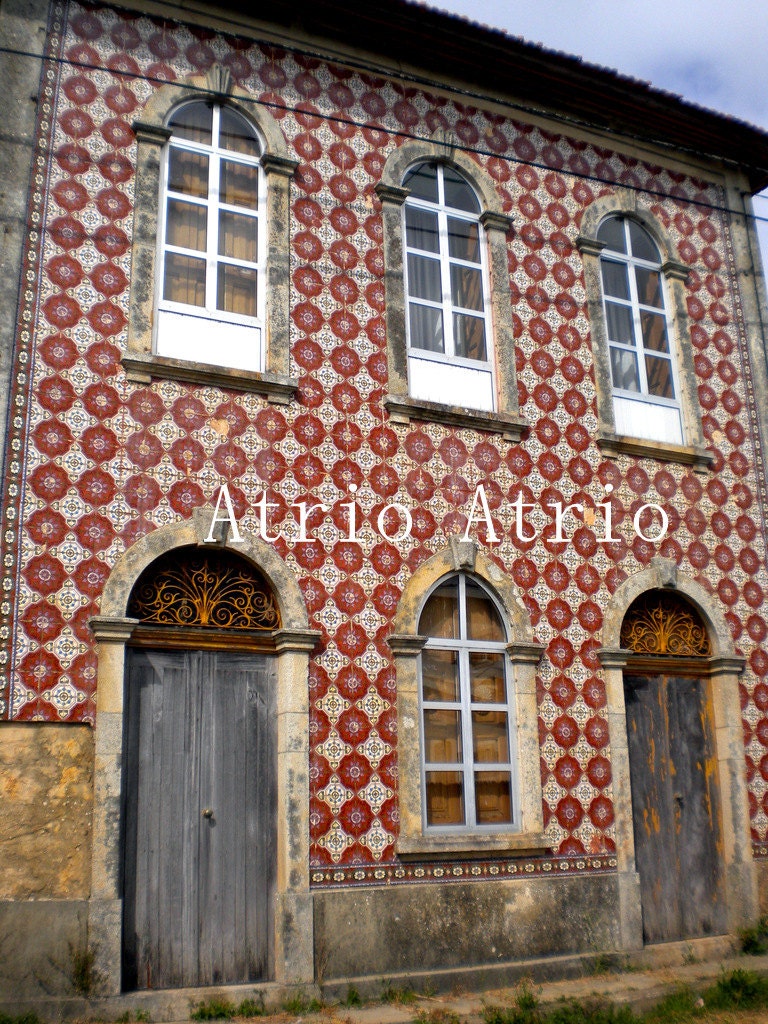 Atrio Tile Hoops Earrings Red Portugal Stainless Steel Antique Azulejo - 2" or 5cm Ships from USA