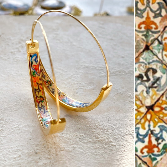 HOOP Earrings ATRIO Portugal Tile Antique Azulejo Pinterest CoIMBRA 1590 -  Stainless Steel 1.50” Gift Box Included Ships from USA Gold Tone