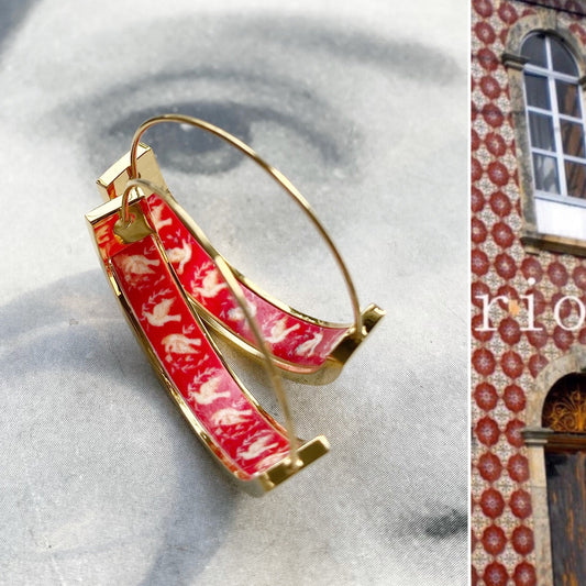 Small Hoops Atrio Earrings Doves Portugal Antique Chapel Frescoes 1" Palace of Sintra Olive Branch PEACE Holy Spirit - Ships from USA RED
