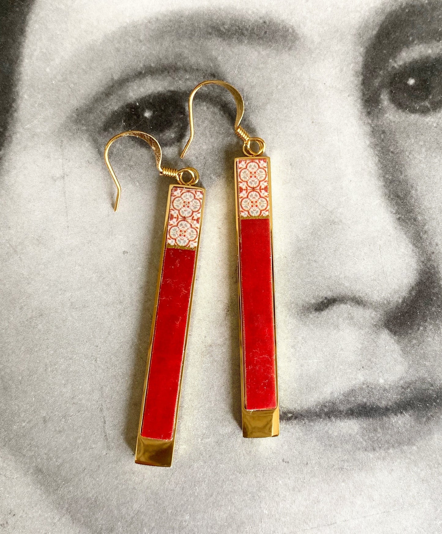 Matchstick Earrings Atrio Tiles Israel Tel Aviv Antique Tiles Jew Jewish Torah Marot HaSoulam Synagogue 1.75" or 4.5cm Stainless Steel