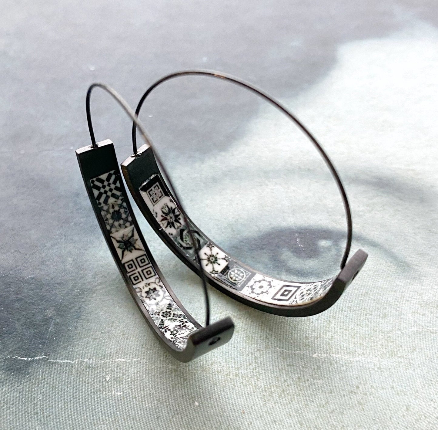 Hoop Earring Atrio Tile earring Black and White Earring Portugal Stainless Steel Black Hoop Atrio Portuguese Mother’s Day