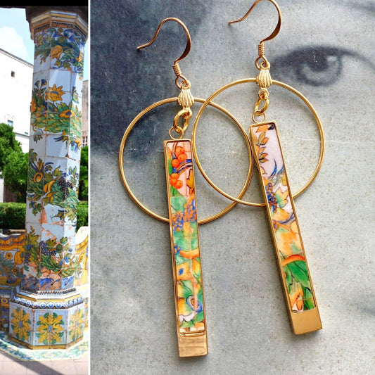 Atrio Earrings Circle Bar Matchstick Italy Tile Italian Tile Italian Earring Naples Santa Chiara Monastery Maiolica Majolica Ceramic Deruta