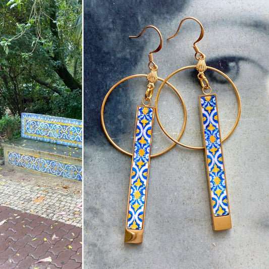 Earrings ATRIO Tile Portugal Circle Bar Matchstick Lisbon Zoo Lisbon Tile Earrings