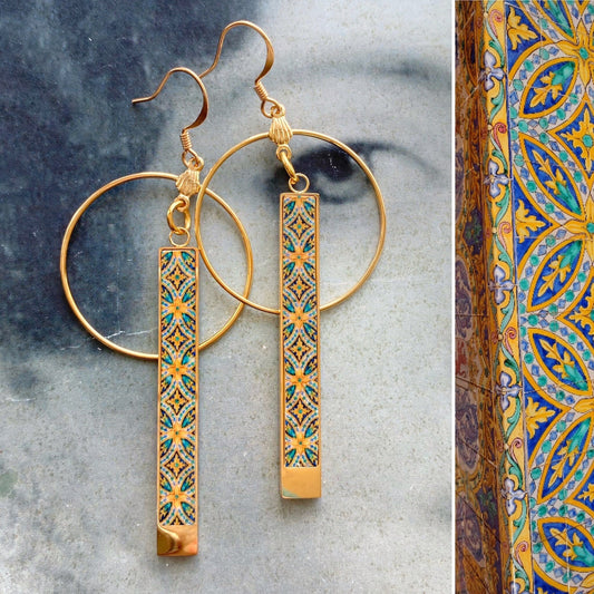 Spanish Tile Earrings Spain Circle Bar Earrings Plaza de Espana Seville Tile Atrio Tiles Spanish Earrings Ethnic Earrings Tribal Earrings
