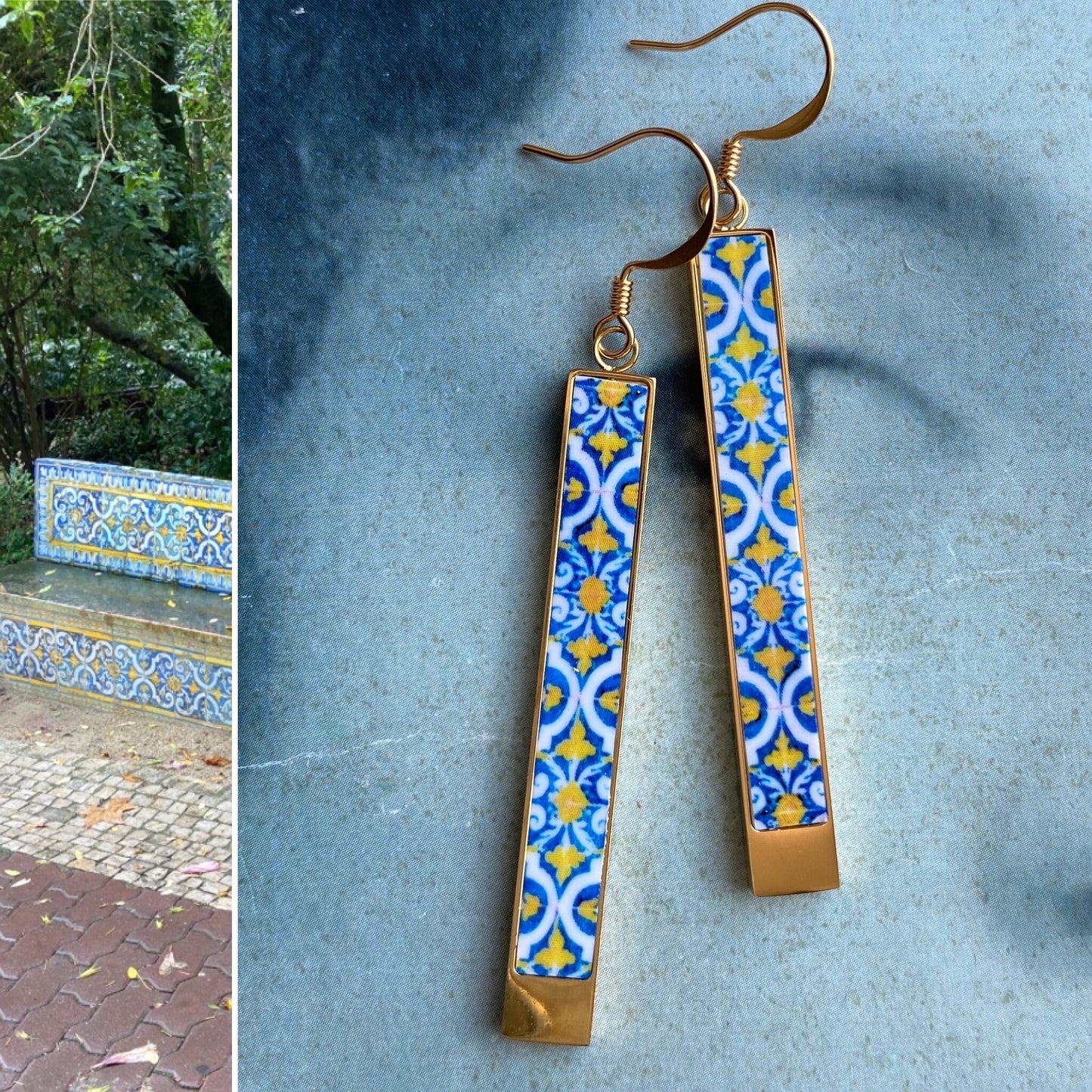 Earrings ATRIO Tile Portugal  Bar Matchstick Lisbon Zoo Lisbon Tile Earrings