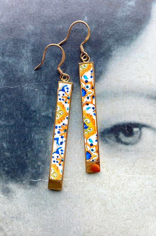 Atrio Earrings Tile Capri Italy Italian Matchstick Bar Earrings Casa Rossa in Anacapri Maoilica Majolica Summer Earrings Majolica Orrechini