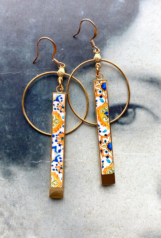 Atrio Earrings Tile Capri Italy Italian Circle Bar Earrings Casa Rossa in Anacapri Maoilica Majolica Summer Earrings Majolica Orrechini